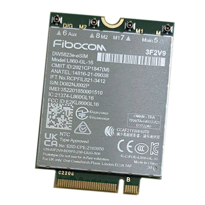 DW5823e DW5823e-eSIM Fibocom L860-GL-16 CAT16 Multimode LTE WCDMA Wireless Module Laptop NGFF Global Network 1Gbps